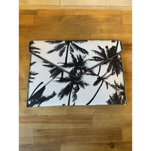 Rebecca Minkoff Leo Clutch Envelope Bag Zipper Edge Palm Trees Black White NWT